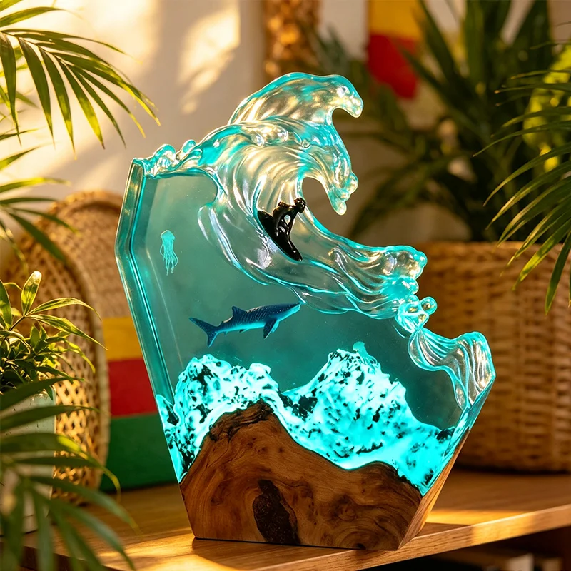 Resin Art Lamp - Lampada a forma di balena marina,
