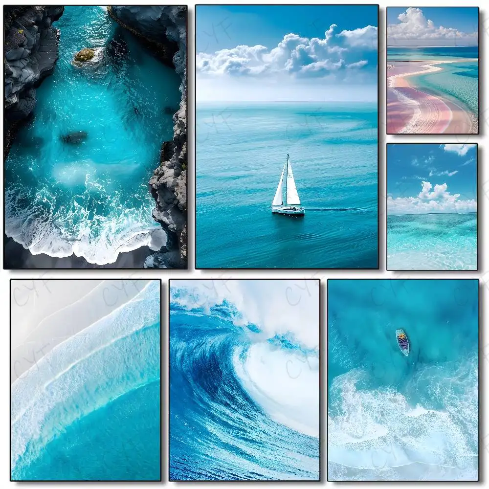 Resin Art Ocean - Poster di Onde Oceaniche da Spiaggia,
