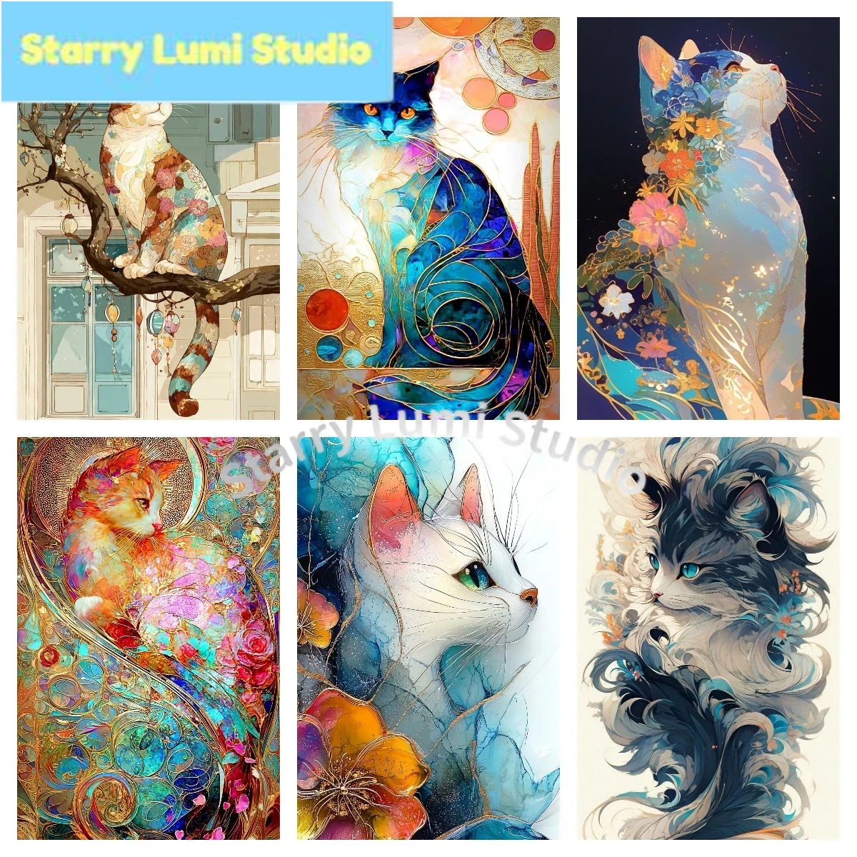 Resin Art Alcohol Ink - Ritratto di Gatto con Linee Dorate