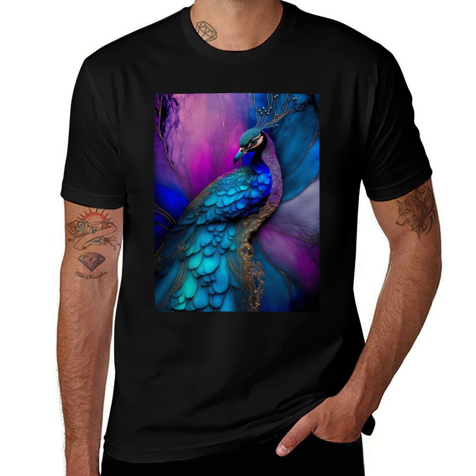 Resin Art Alcohol Ink - Piuma di Pavone - T-Shirt con